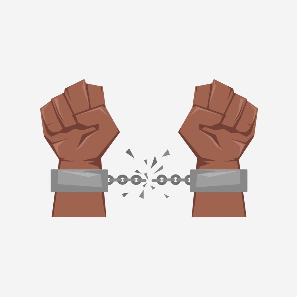 ilustración de mano negra rompiendo esposas adecuadas para elementos de diseño del día de la libertad vector