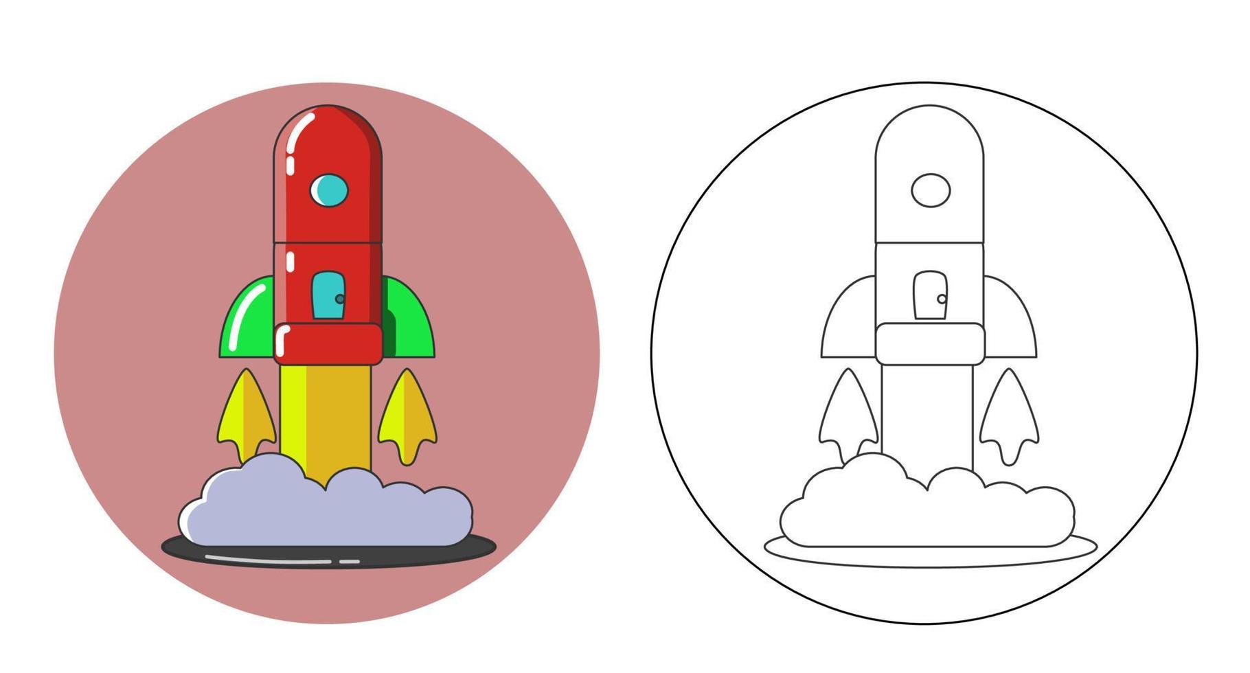 libro de colorear. dibujos animados clipart nave espacial cohete para niños actividad páginas para colorear. ilustración vectorial vector