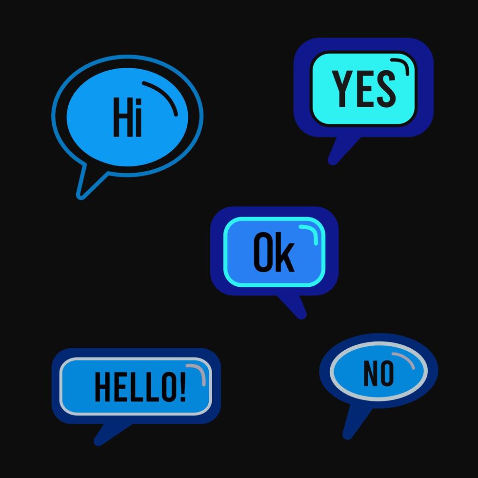 Set of speech bubbles. Trendy speech bubbles set in flat design with short messages. Cartoon balloon word design. vector