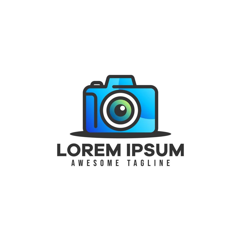 Camera photography logo. Blue color vector illustration is suitable for a photography logo template.