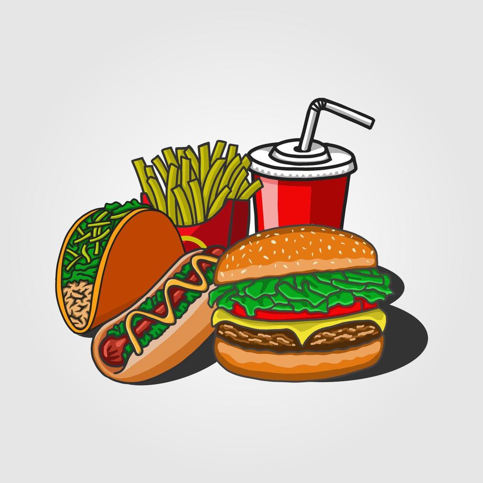 ilustración vectorial de comida rápida. apto para gráficos de restaurantes de comida rápida o comida. estilo dibujado a mano de color plano vector