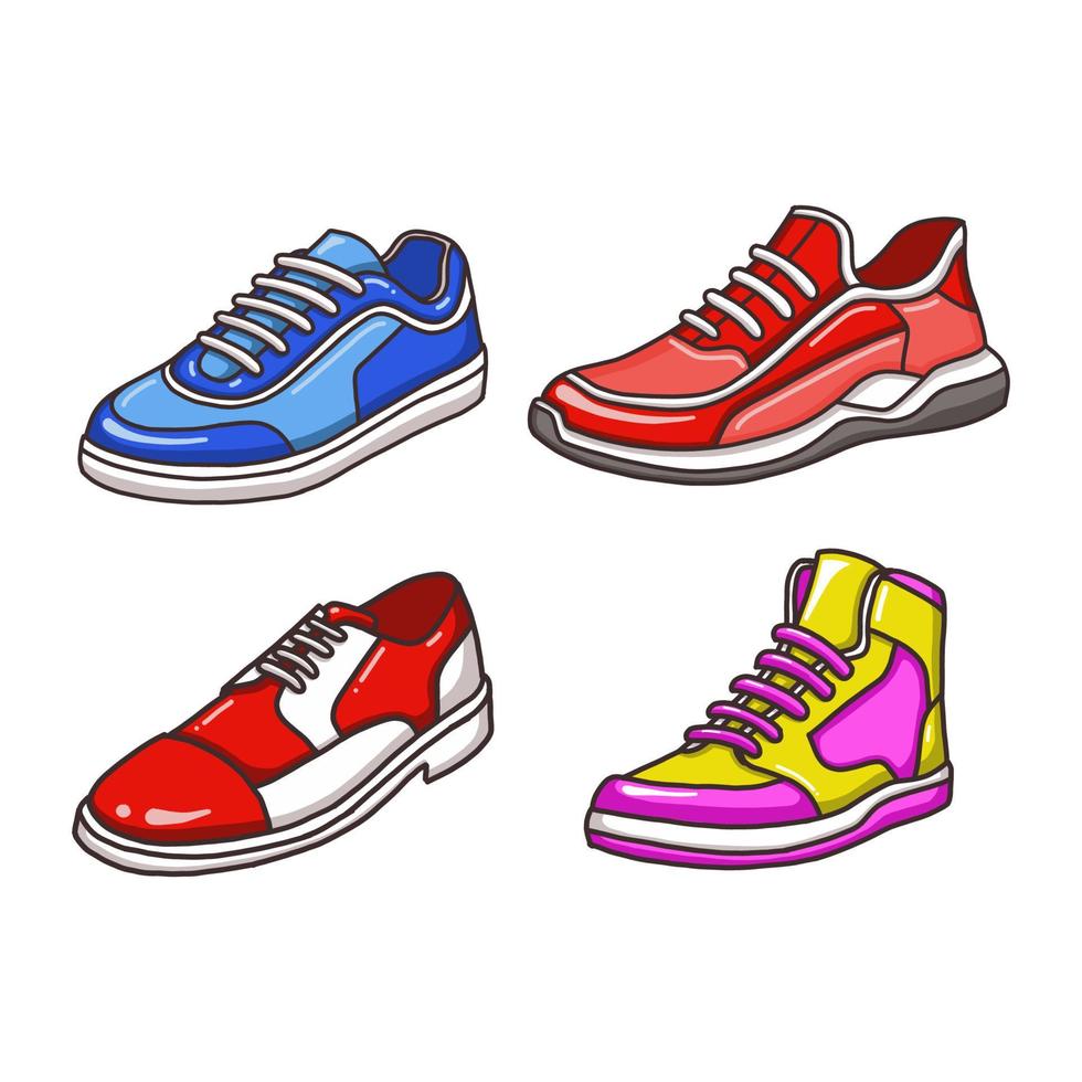 zapatillas de deporte o ilustración vectorial de zapatos. apto para el concepto de escuela, moda o negocio. estilo dibujado a mano de color plano vector