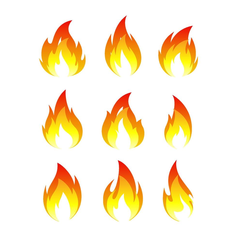 conjunto de ilustración de vector de llamas de fuego. bueno para señales de fuego, enojo o peligro. estilo de color de gradación simple