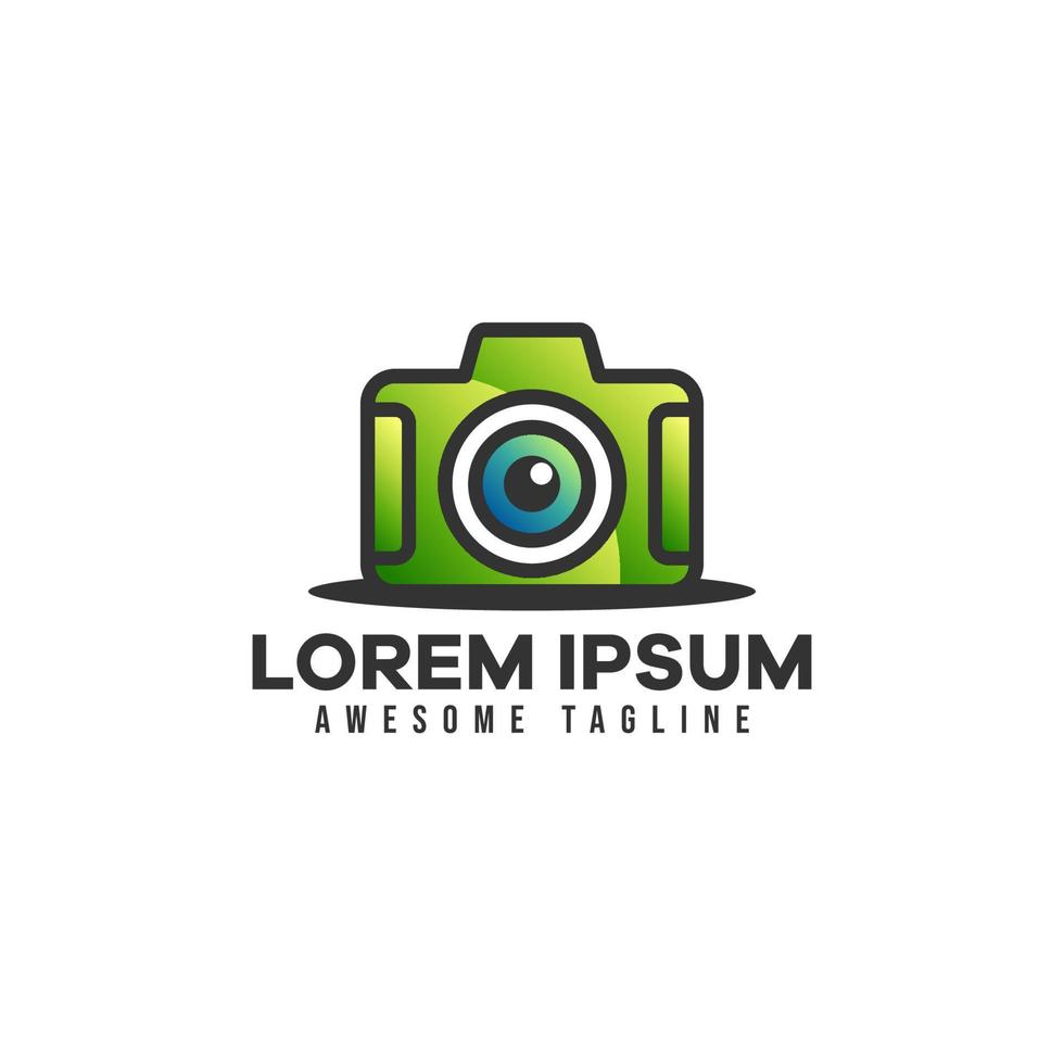 Camera photography logo. Green color vector illustration is suitable for a photography logo template.