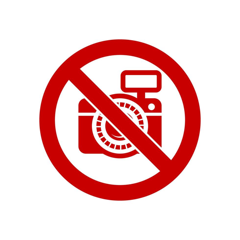 No camera, or no photo allowed sign. The flat icon in the red crossed-out circle. good for icon sticker message. flat design with red color vector