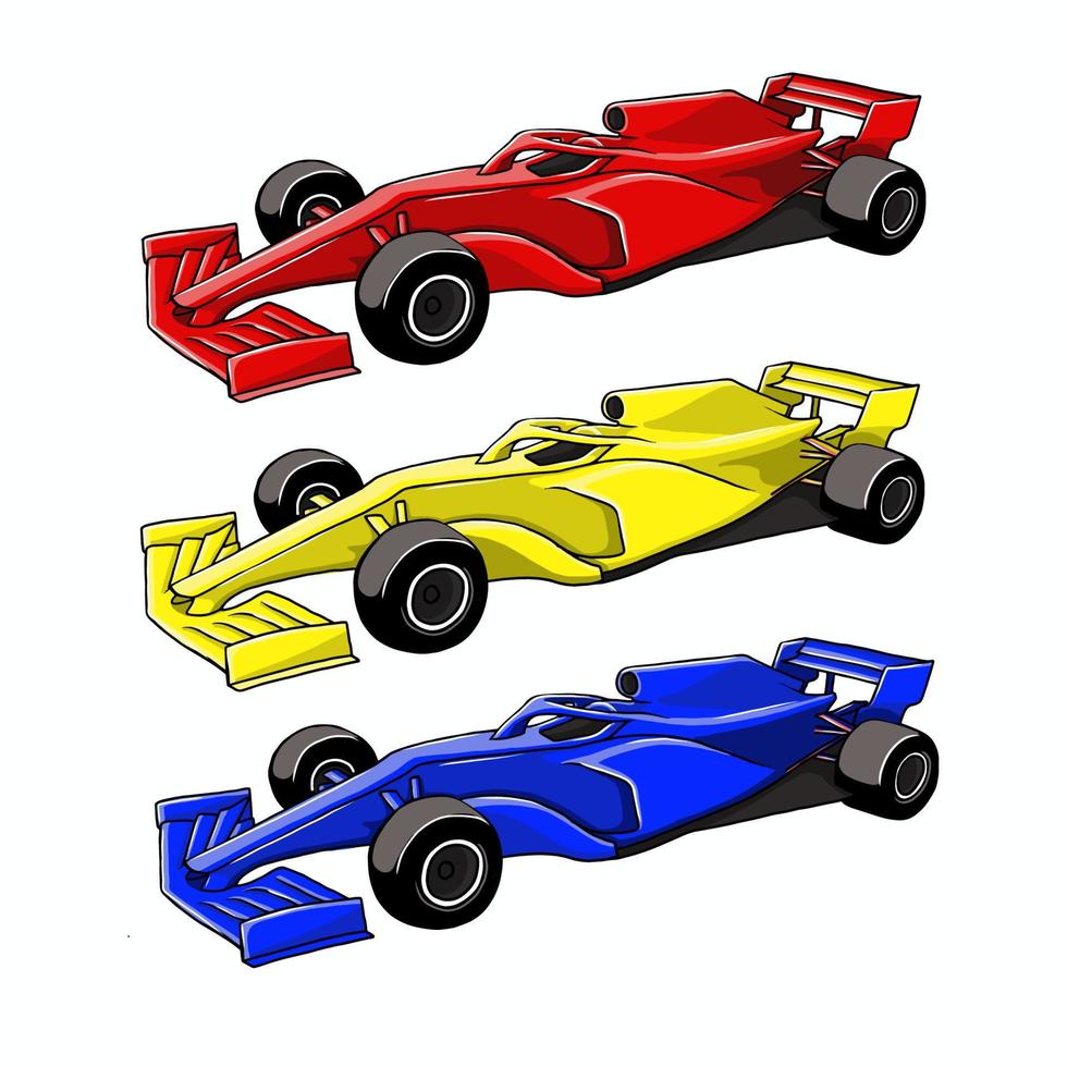 ilustración de vector de coche de fórmula 1, apto para temas de carreras. estilo dibujado a mano de color plano