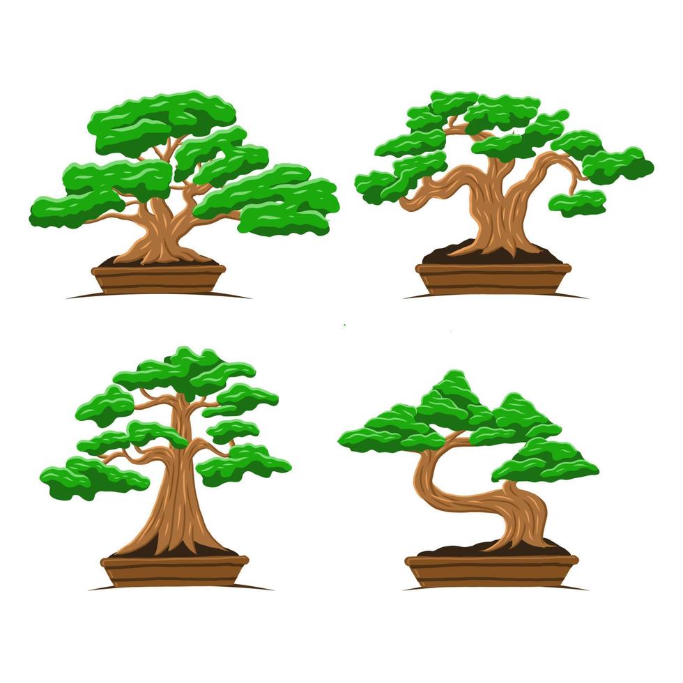 Ilustración de vector de árbol bonsái. planta enana en una olla, pasatiempo tradicional chino y japonés. color plano con estilo dibujado a mano