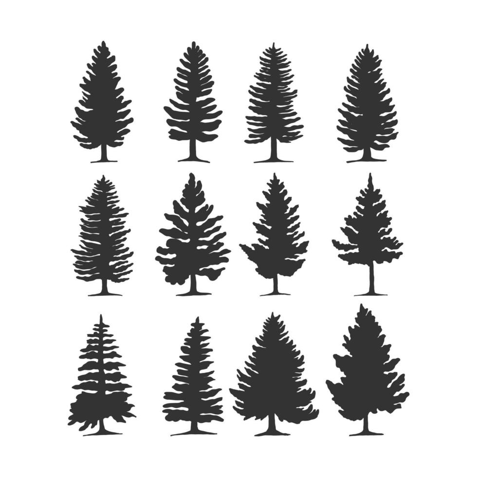 Ilustración de silueta de vector de árbol de pino. bueno para el diseño de la naturaleza o la plantilla de decoración. color gris sencillo