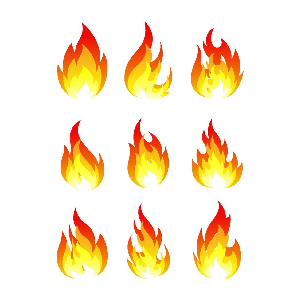 conjunto de ilustración de vector de llamas de fuego. bueno para señales de fuego, enojo o peligro. estilo de color de gradación simple