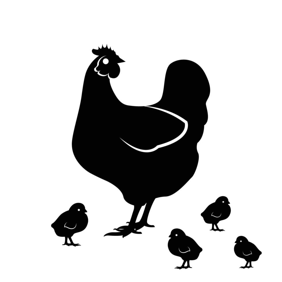 hen chicken silhouette vector illustration, perfect for farming or pet design. flat design style