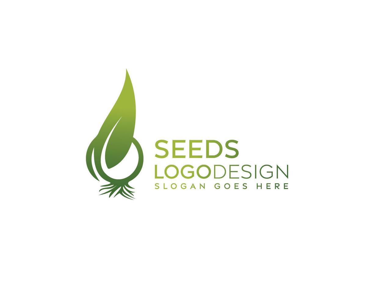 Green Fresh Natural Leaf Seeds logo design-natural seed vector logo design