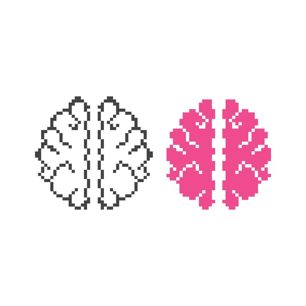 Brain top view. Pixel art 8 bit vector icon illustration