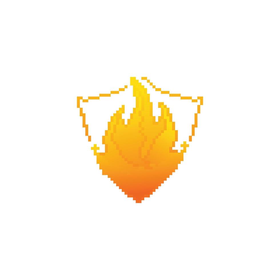 Flame protection, fire shield. Pixel art 8 bit vector icon illustration