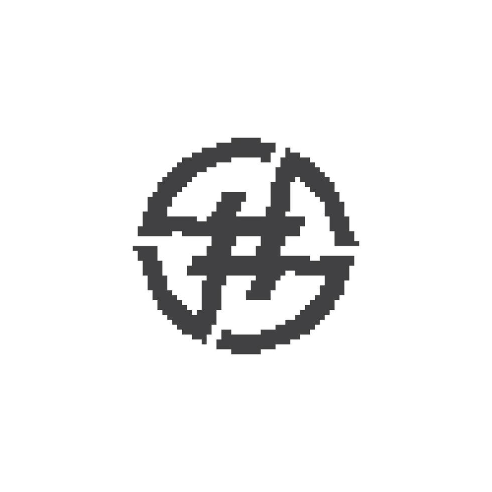 Hashtag circle. Pixel art 8 bit vector icon illustration