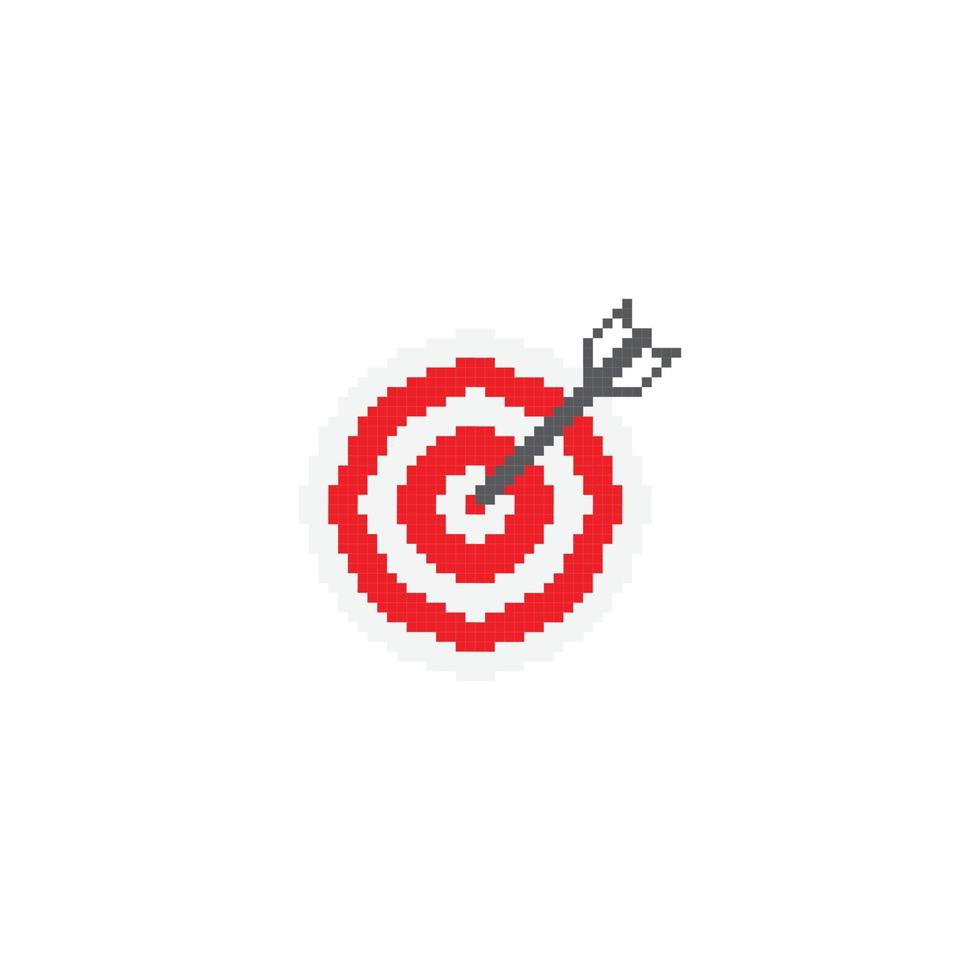 Target with arrow, on point achievement. Pixel art 8 bit vector icon illustration