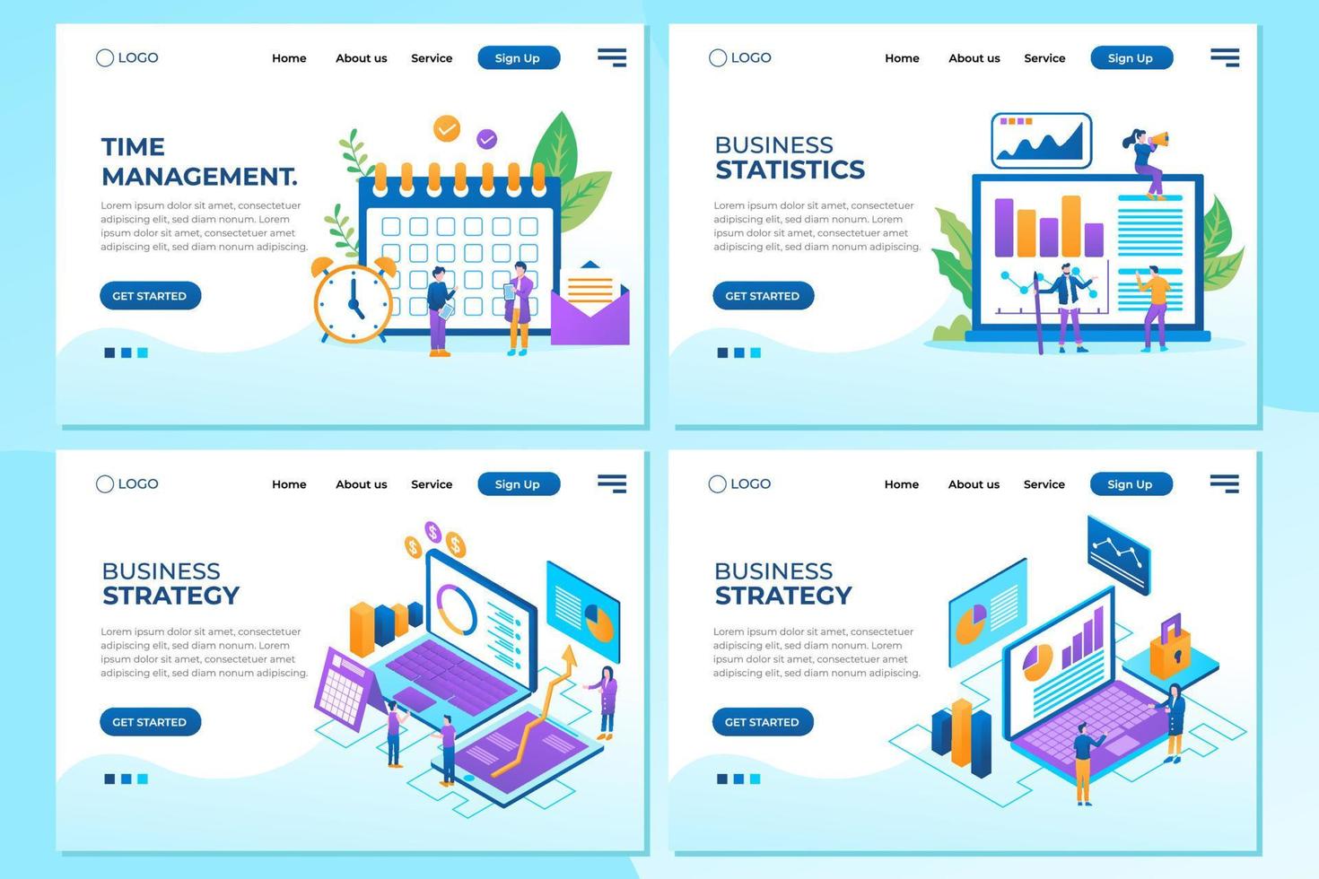 Set Illustration for Business Strategy, Business Statistics, and Time Management. Easy to edit and customize. Vector illustration concept for websites