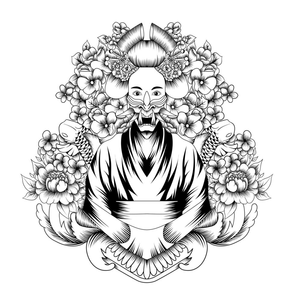 geisha con ilustración de vector de flor