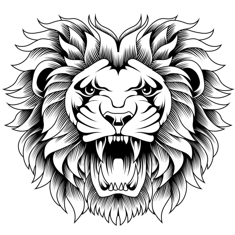 Lion head illustration in black and white vector