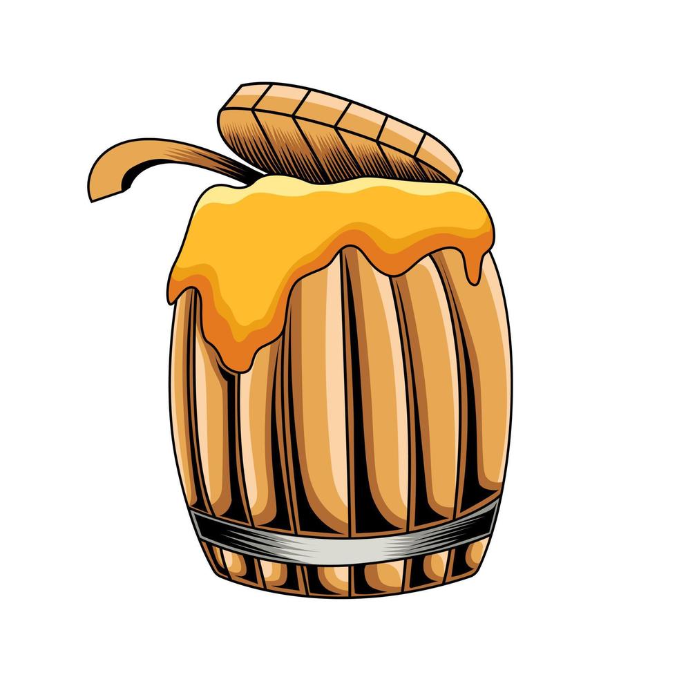 wooden barrel full of honey vector illustration isolated on white background