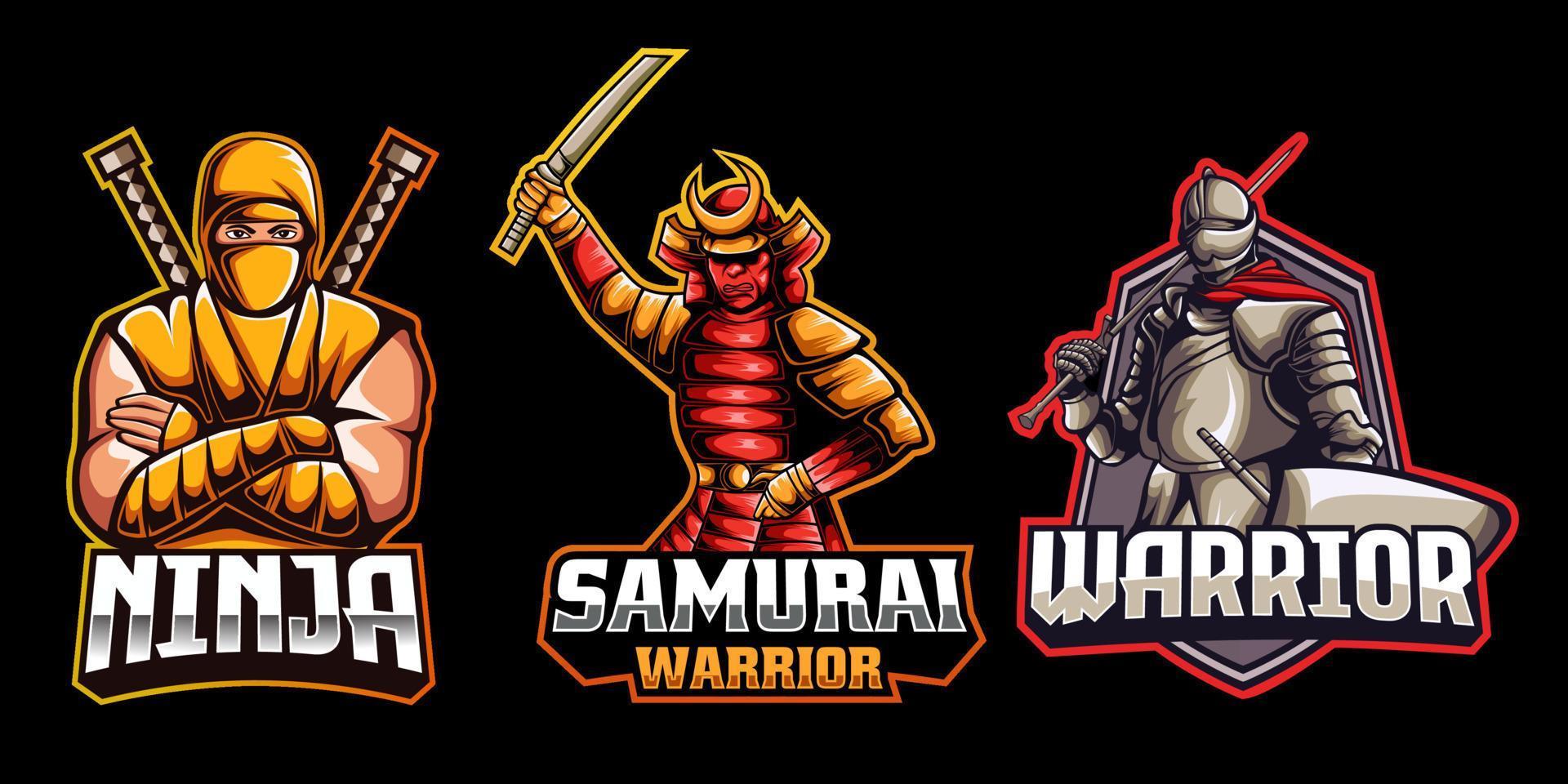 collection of emblems of ninja, samurai, and spartan warrior. vector illustration