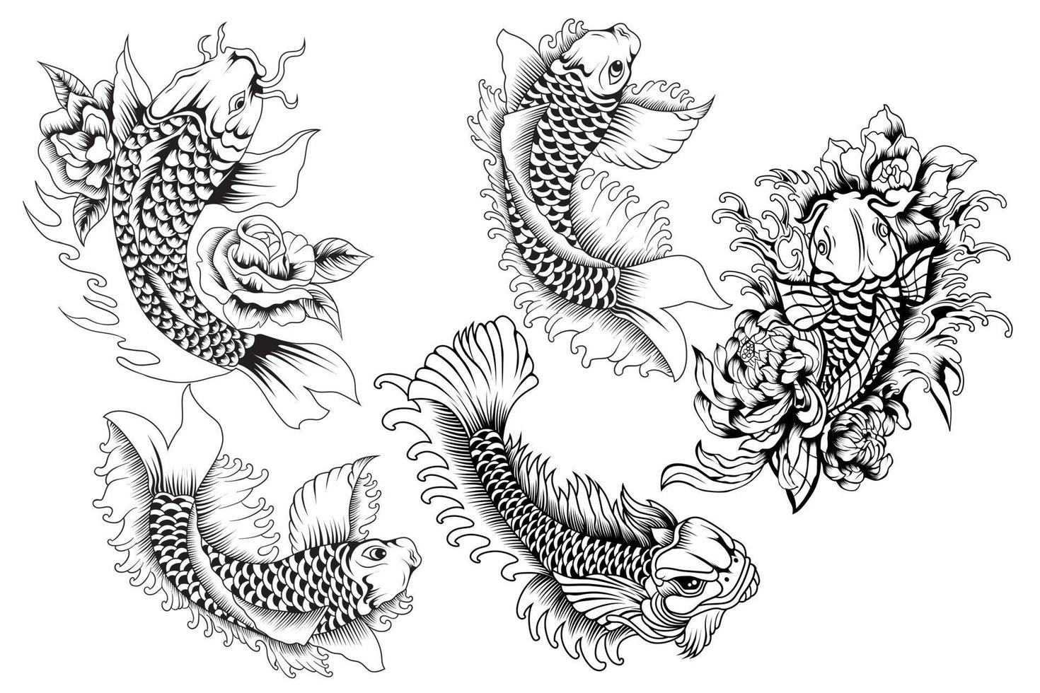 hand drawn koi fish with flower tattoo for Arm Japanese tattoo and  illustration for coloring book Asian traditional tattoo design Koi carp  with Water splash 10632865 Vector Art at Vecteezy