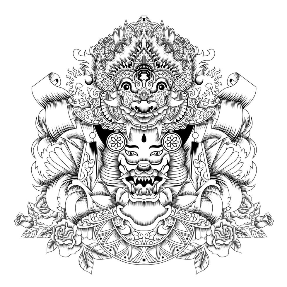 barong con bailarina balinesa vector