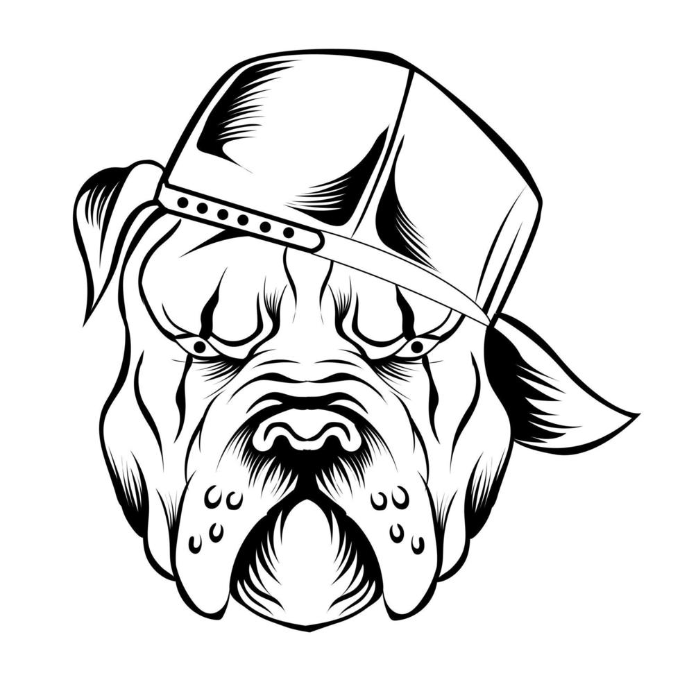 Pitbull head in black and white color style. Vector illustration