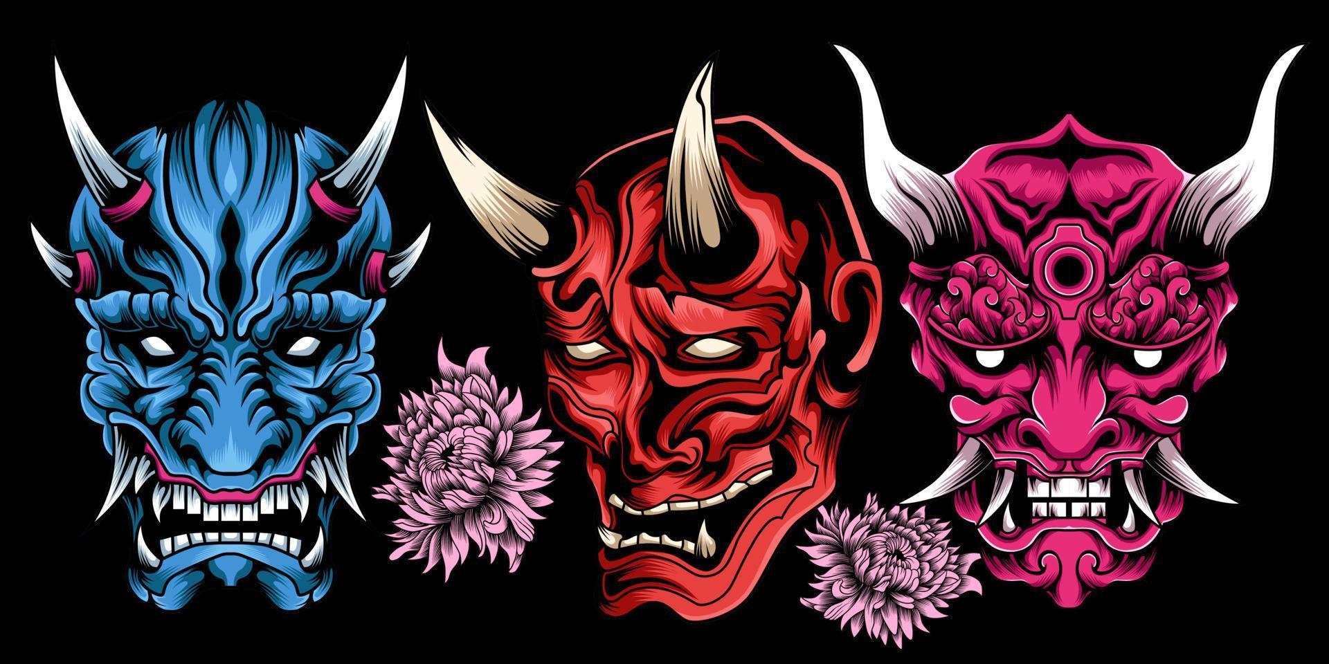 oni mask collection vector illustration