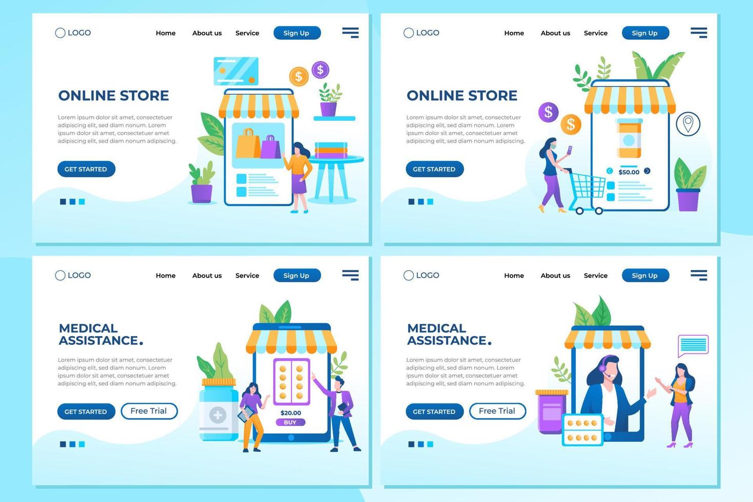 online store landing page bundle vector