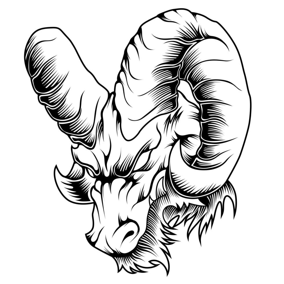 angry horned goat head in vintage style isolated vector illustration