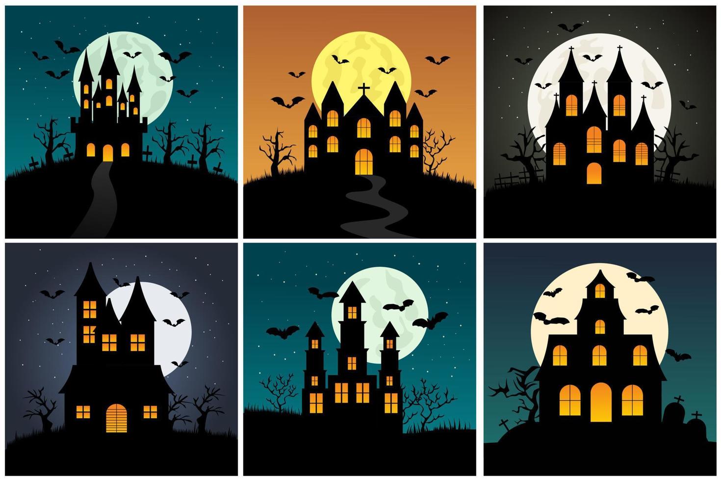 Halloween haunted house set Vector illustration