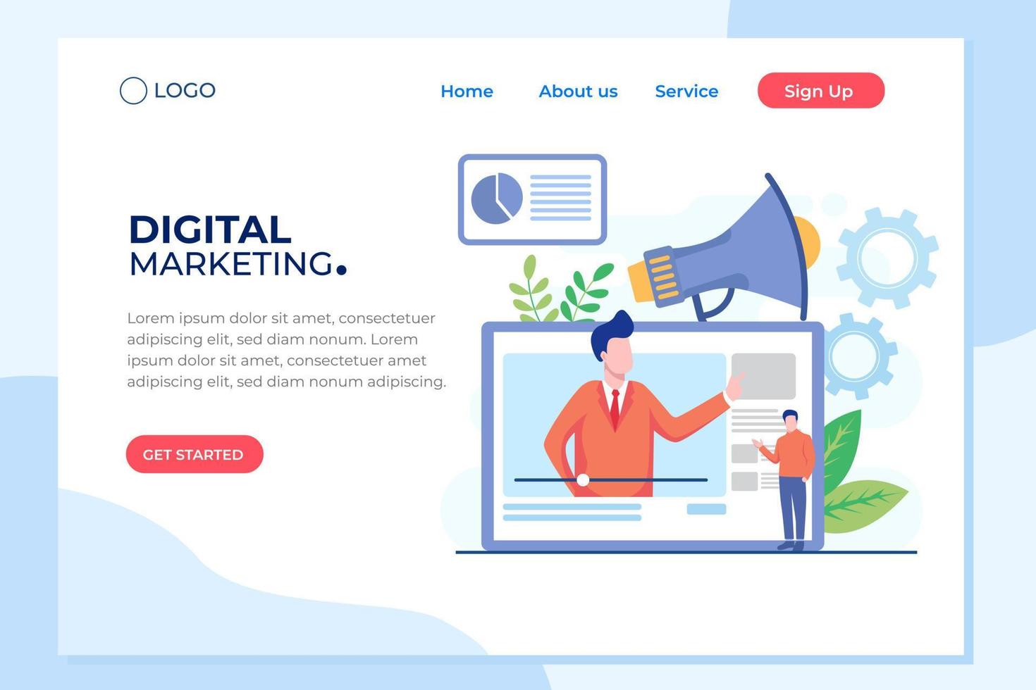 Modern flat design concept of Digital Marketing for banner and website. Isometric landing page template. Business analysis, content strategy and management. Vector illustration.