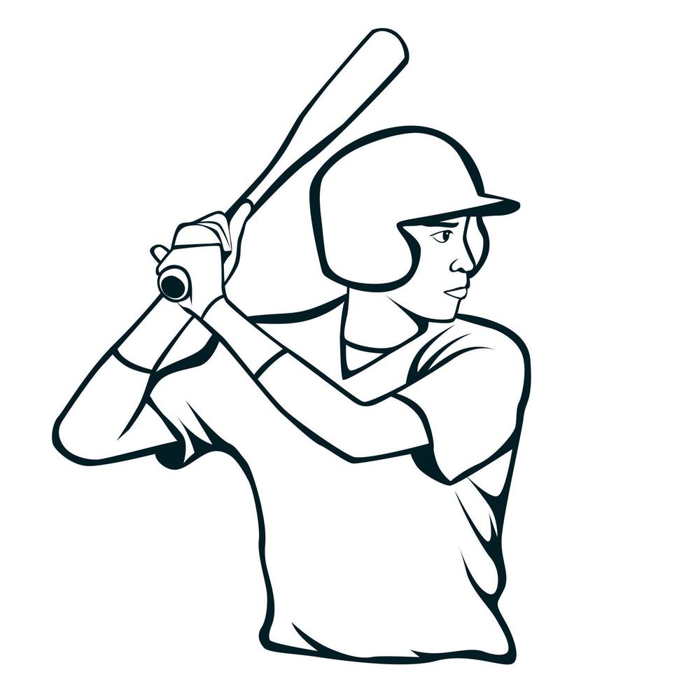 Ilustración de vector de jugador de béisbol en blanco y negro