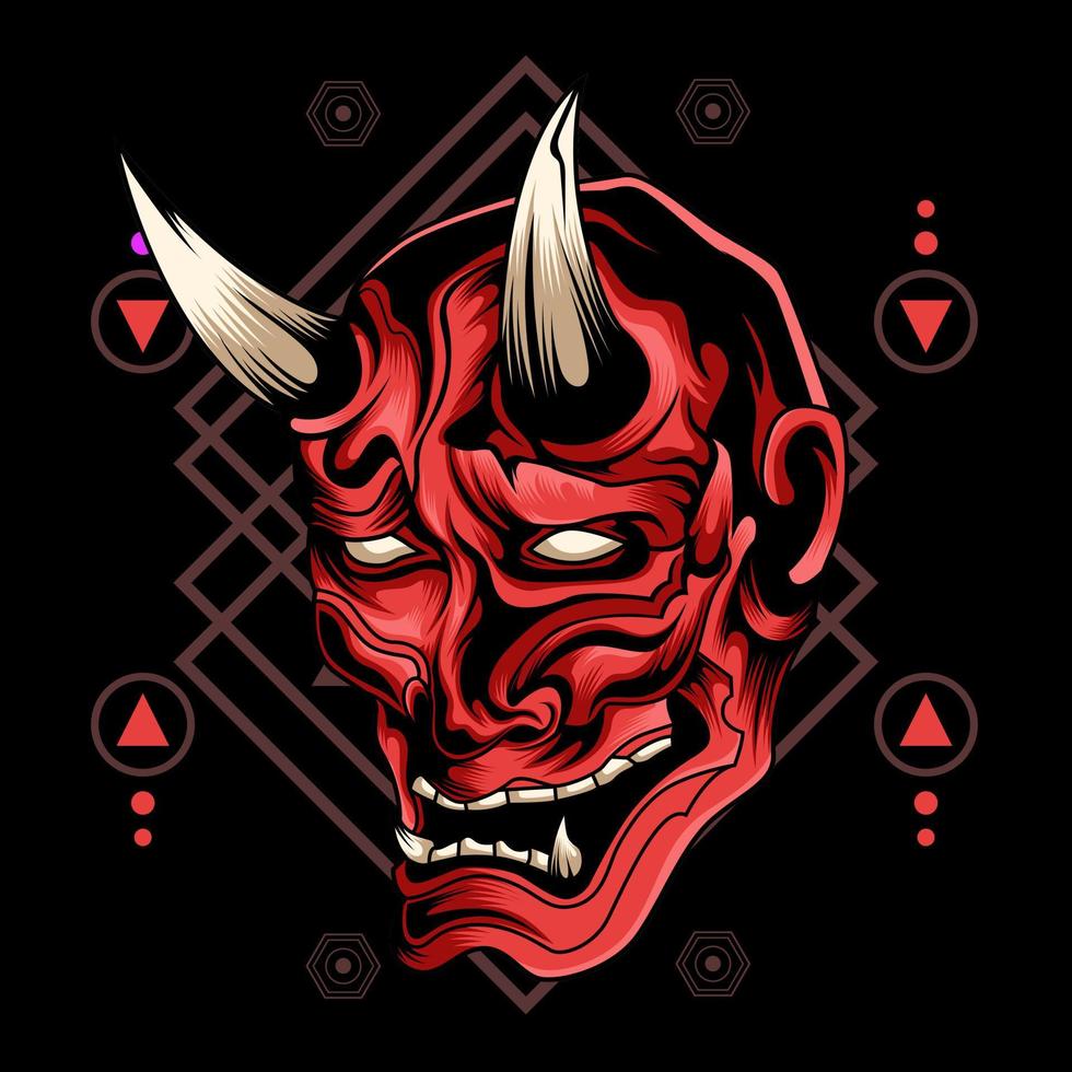 Oni mask japan with sacred geometry pattern vector