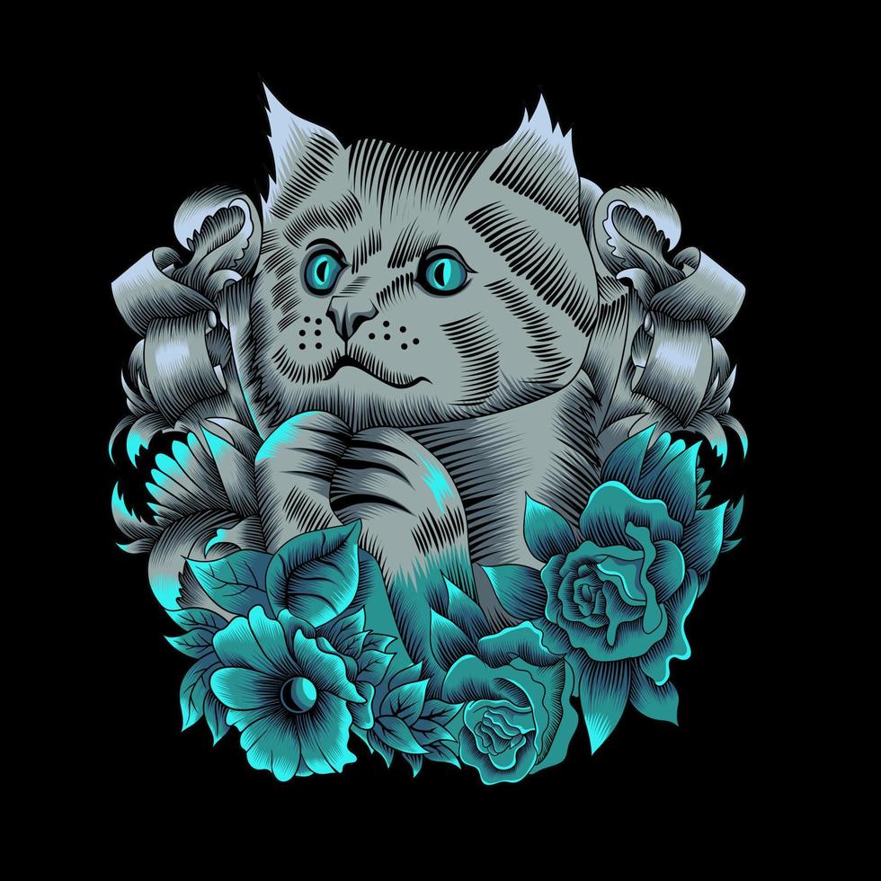 Cat Illustration in neon color style vector
