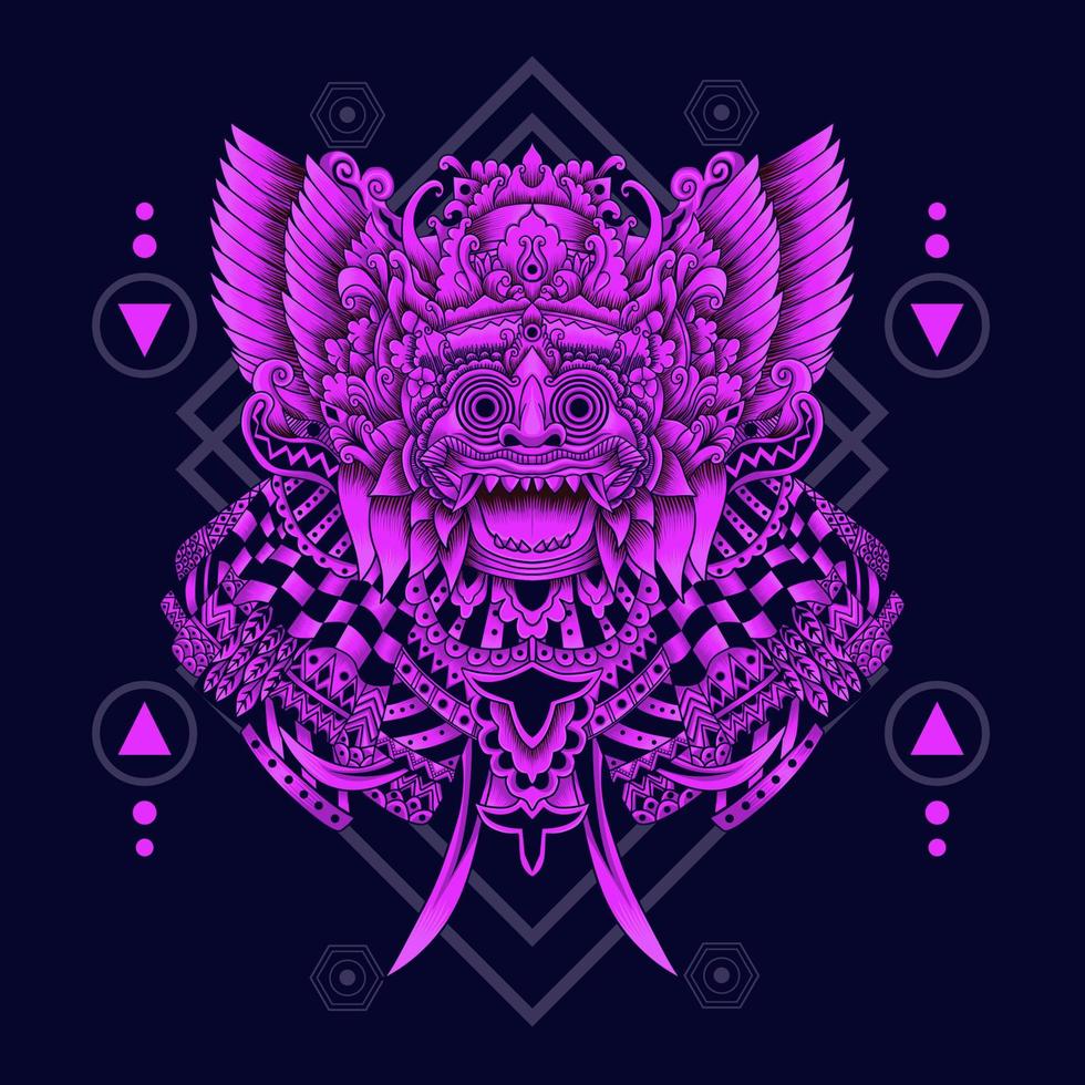 Barong Mask Balinese with sacred geometry pattern vector