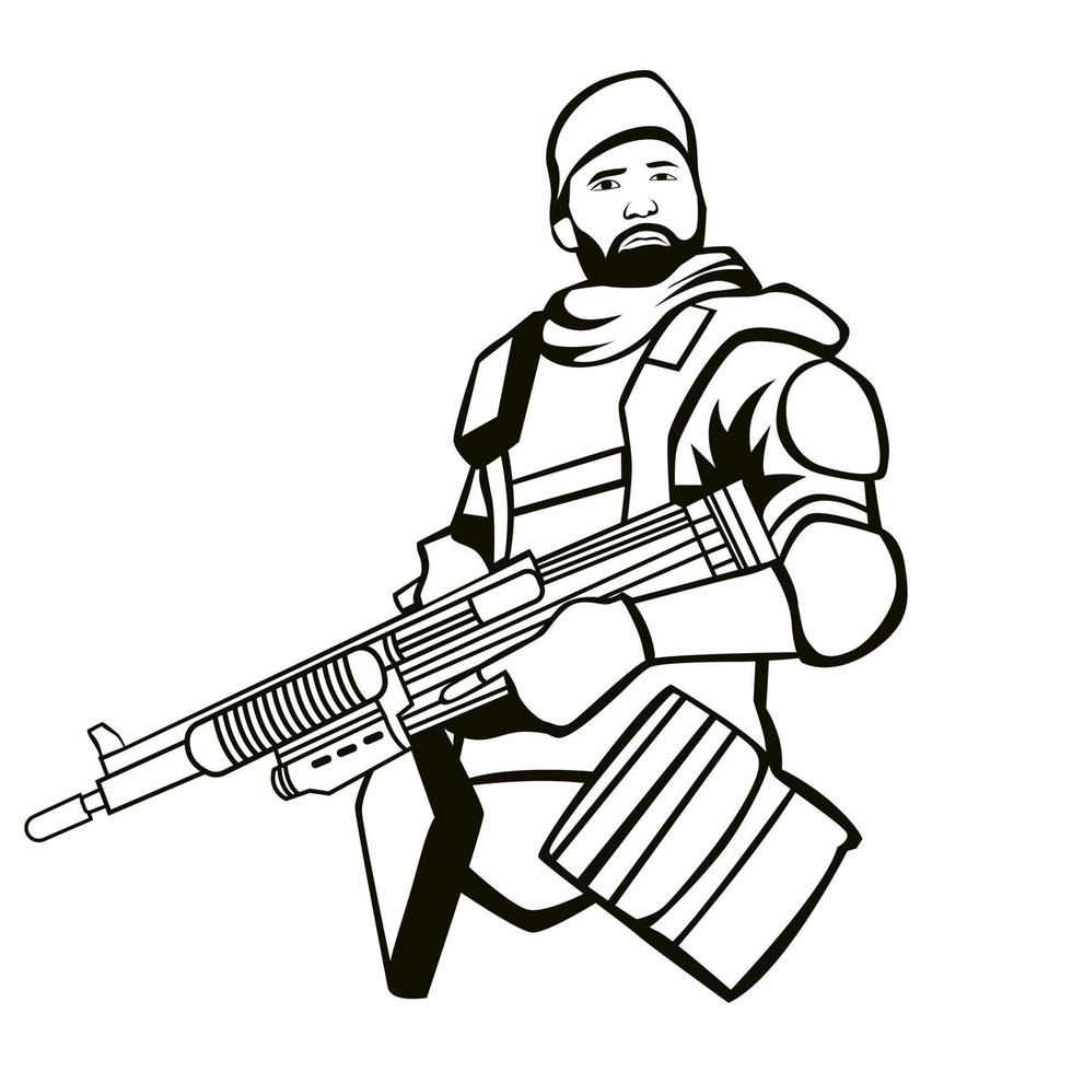 soldier holding assault rifle mascot logo vector