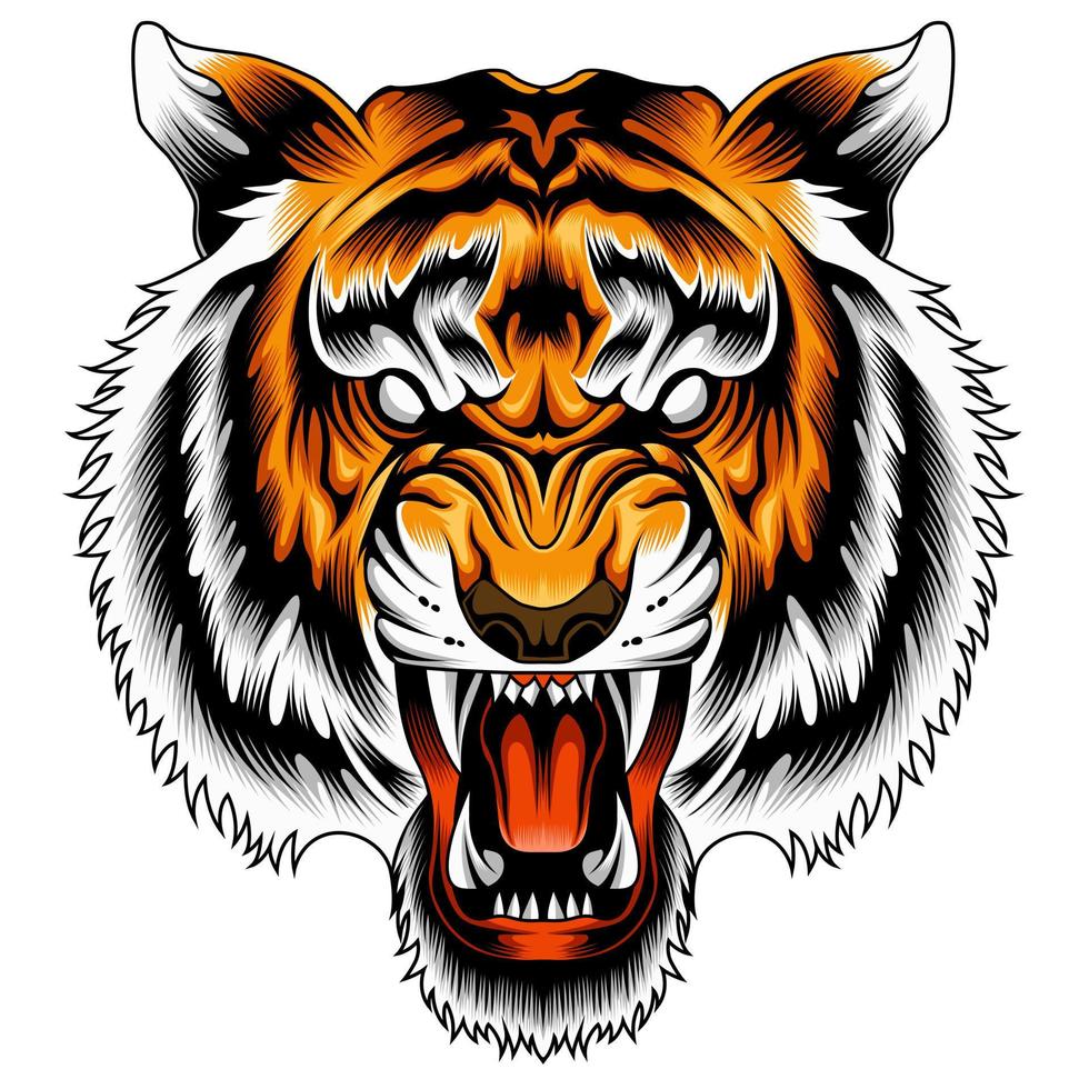 Ilustración de vector de cara de tigre enojado