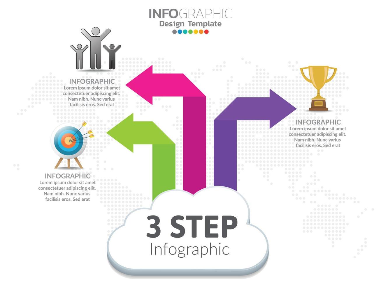 Timeline chart infographic template with 3 steps of arrows options. vector