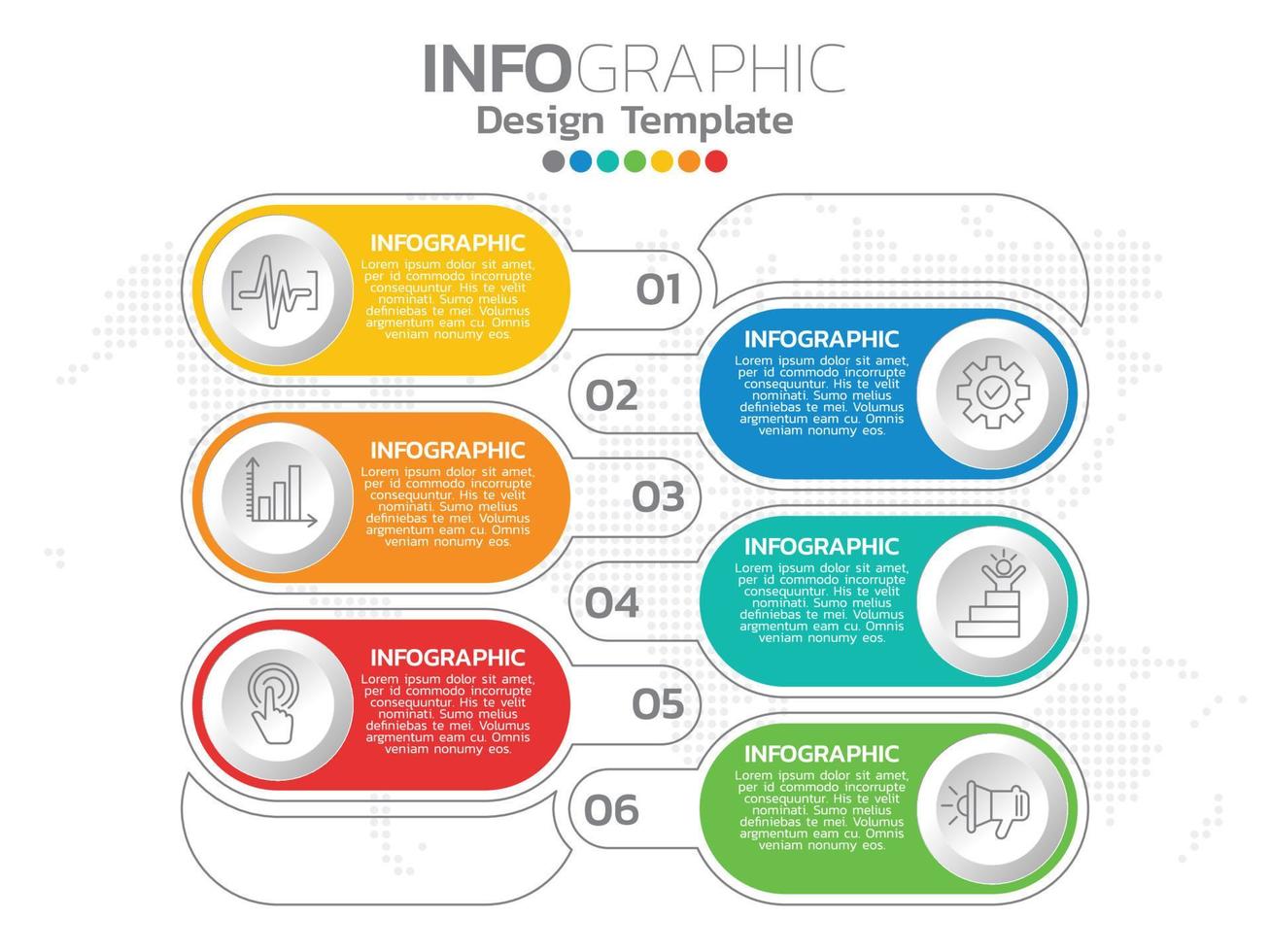 Infographic template design with 6 color options. vector