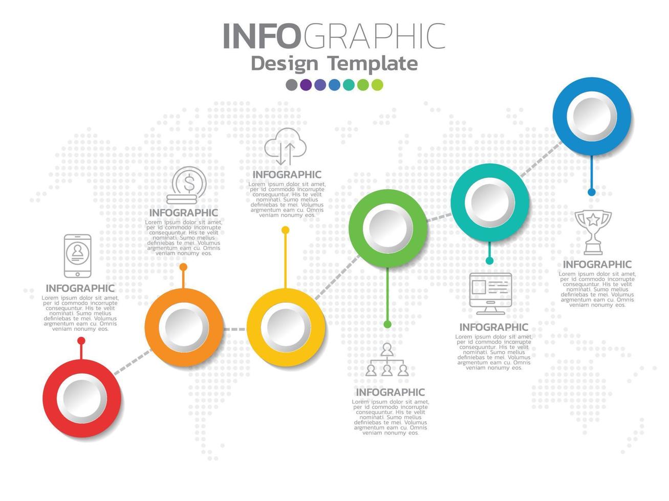 Infographic template design with 6 color options. vector