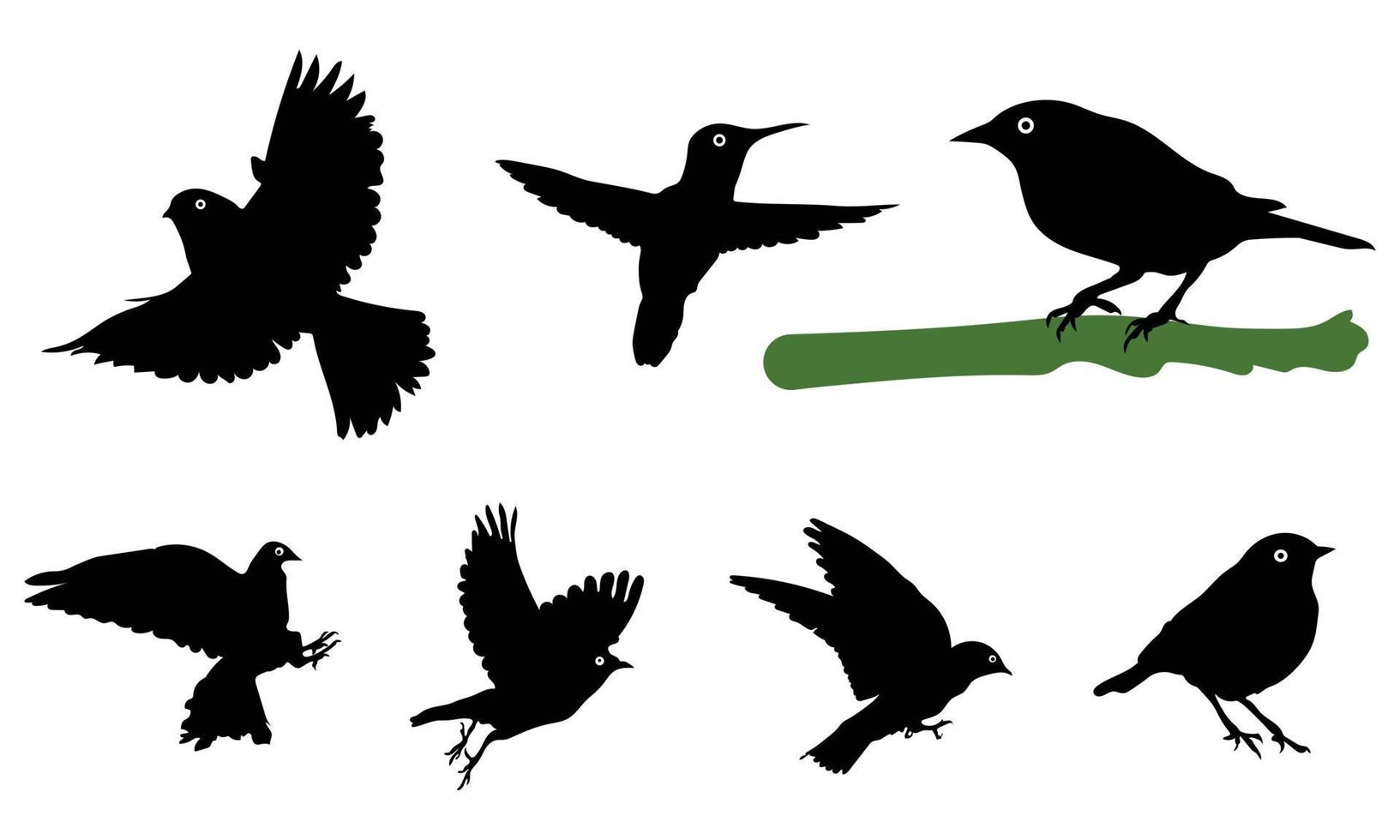 Set of black bird silhouettes. Vector elements for design.