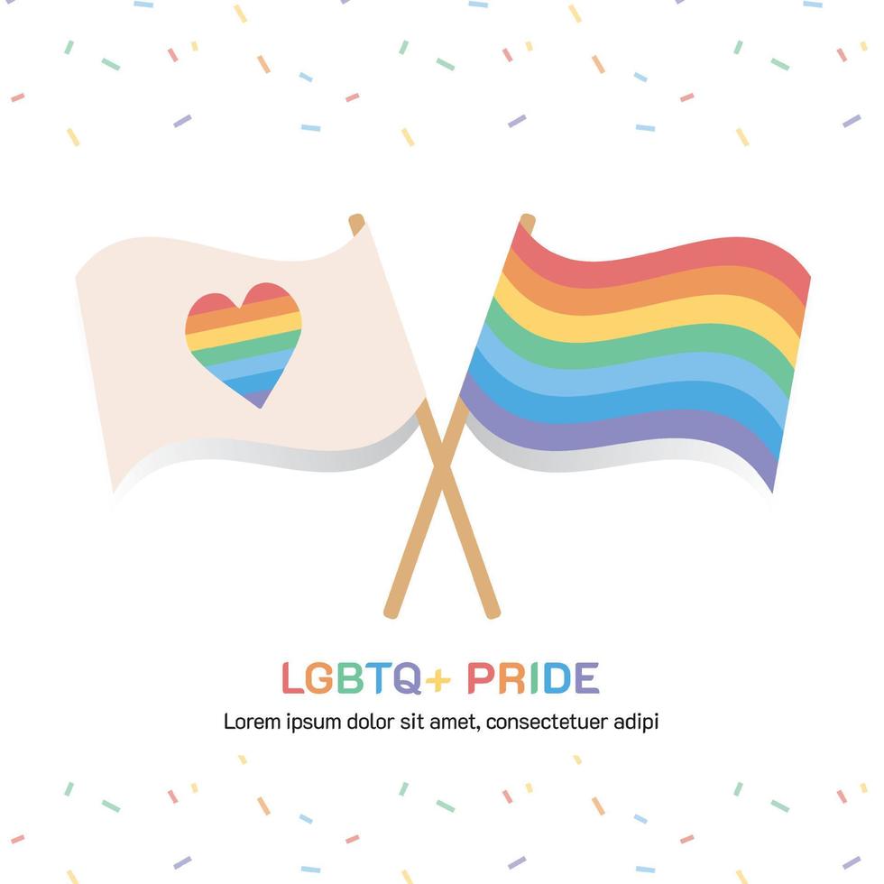 PRIDE flag with confetti pattern on the background. Rainbow LGBTQ flags. vector