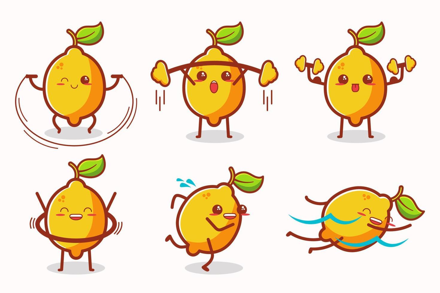 cute lemon kawaii face doing work out vector