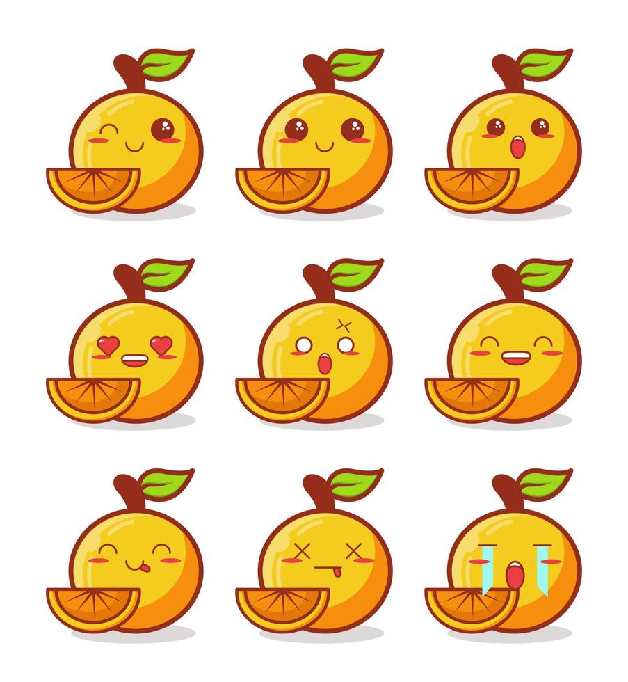 linda colección de emoticonos kawaii naranja vector