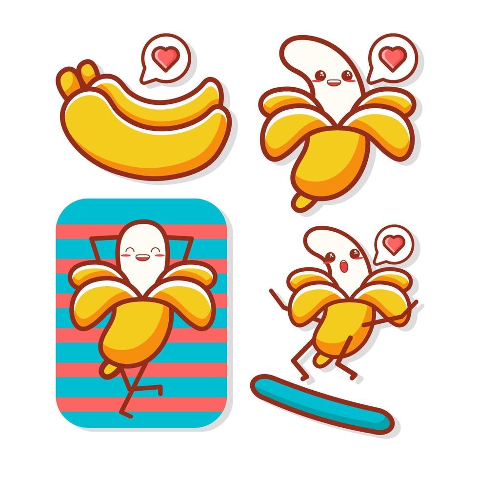 cute banana cartoon kawaii face celebrating summer vector