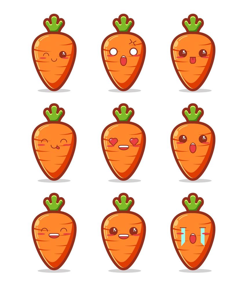 cute kawaii carrot emoticon expression collection vector