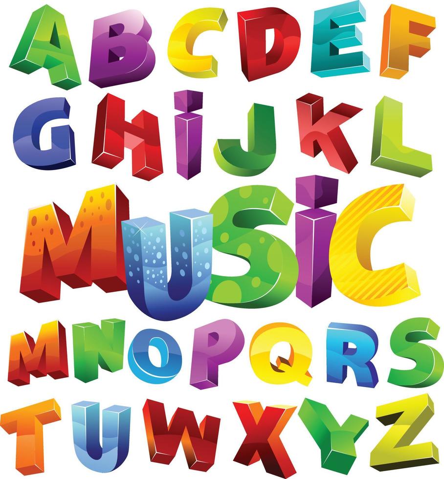 3d colorful alphabet set vector