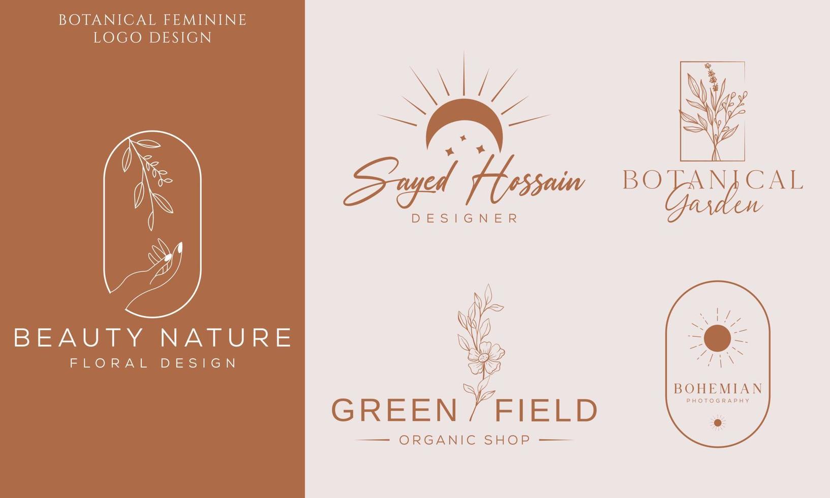 Botanical Floral element Hand Drawn Logo with Wild Flower and Leaves. Logo for spa and beauty salon, boutique, organic shop, wedding, floral designer, interior, photography, cosmetic. vector