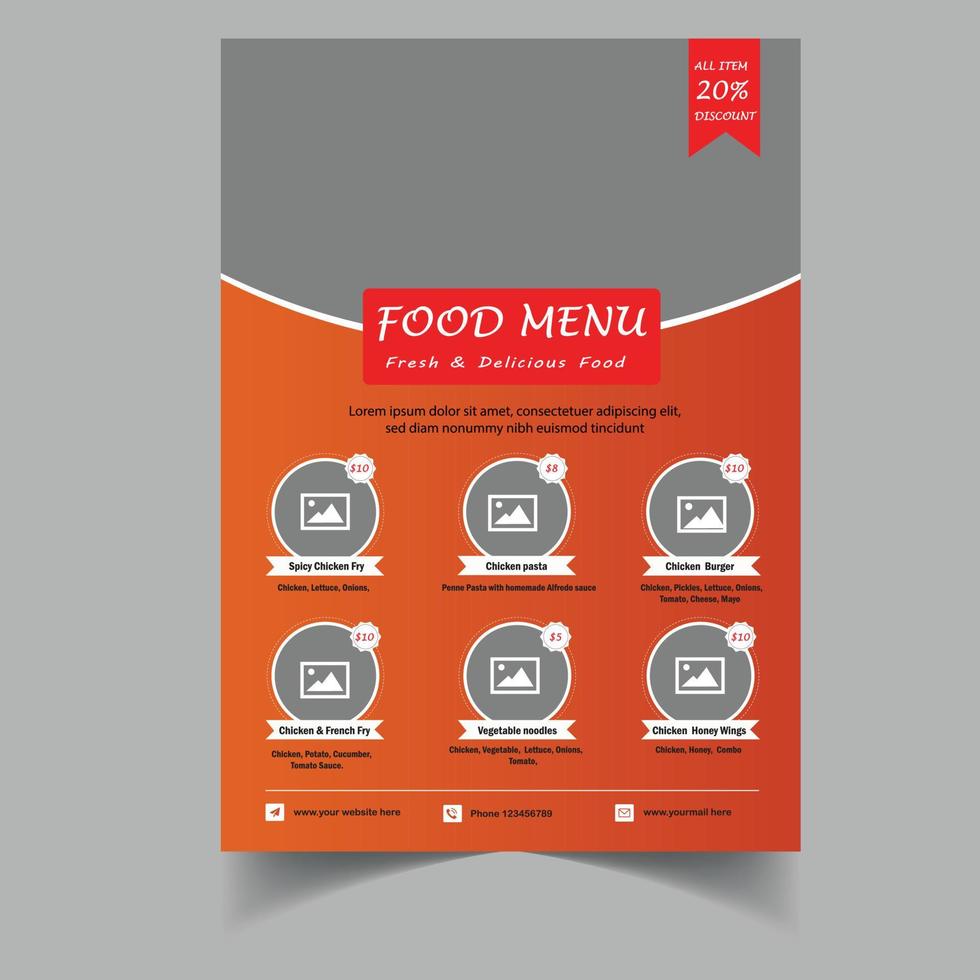 Fast Food Flyer Design Template cooking, cafe and restaurant menu, food ordering, junk food. Pizza, Burger, French fries and Soda. Vector illustration for banner, poster, flyer, cover, menu, brochure.